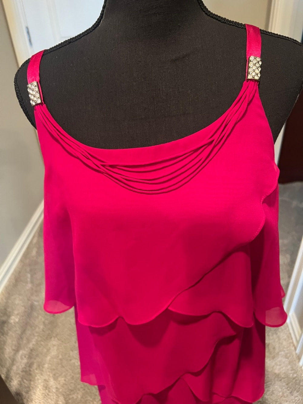 S.L. Fashions Hot Pink Layered Midi Dress with Embellished Straps - Picture 3 of 11